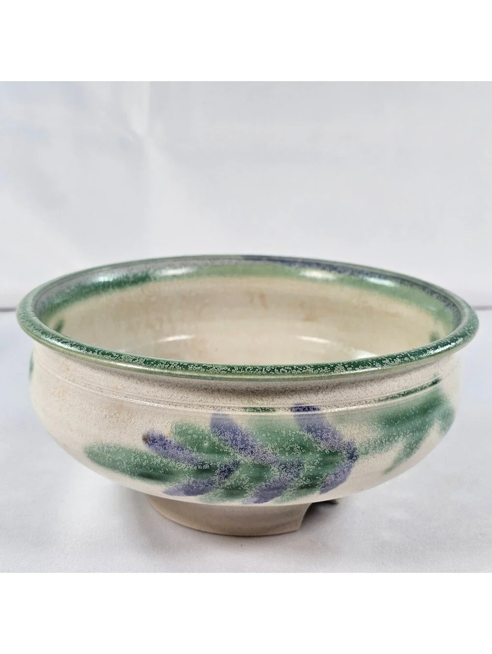 Vintage Artisan Studio Pottery Berry Bowl Colander Lavender Floral Stoneware